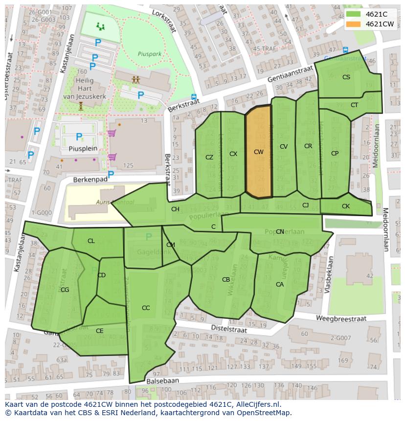 Afbeelding van het postcodegebied 4621 CW op de kaart.