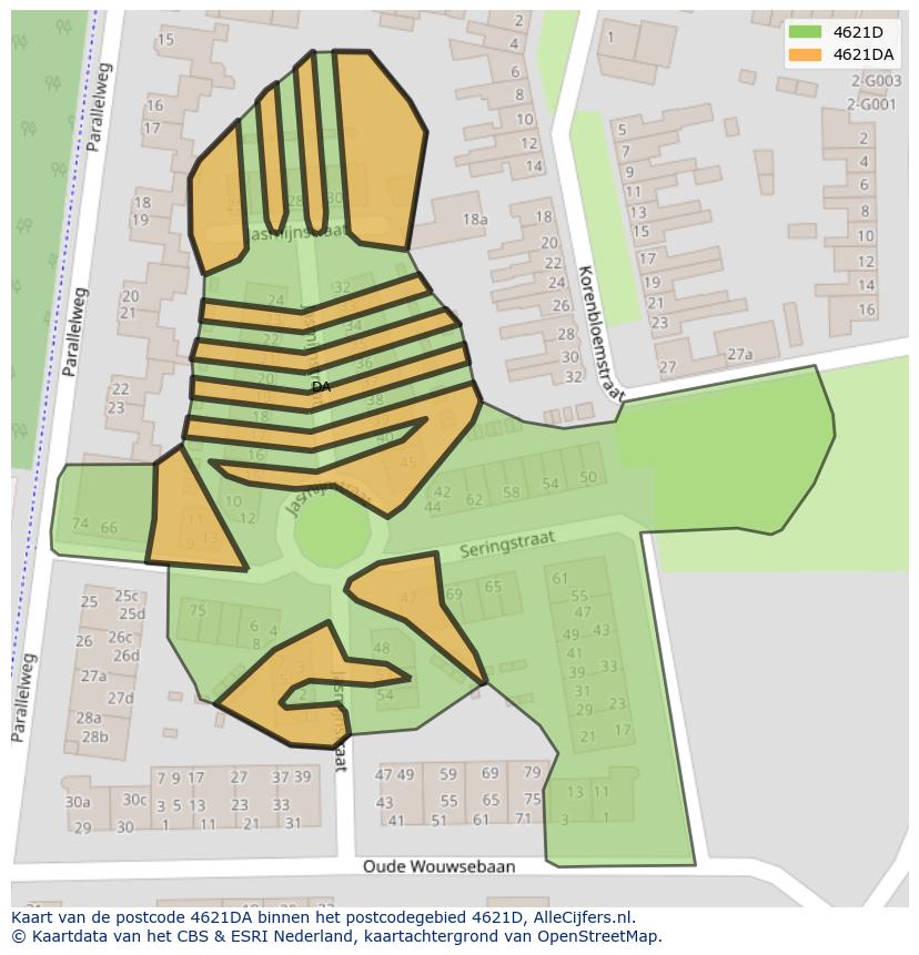 Afbeelding van het postcodegebied 4621 DA op de kaart.