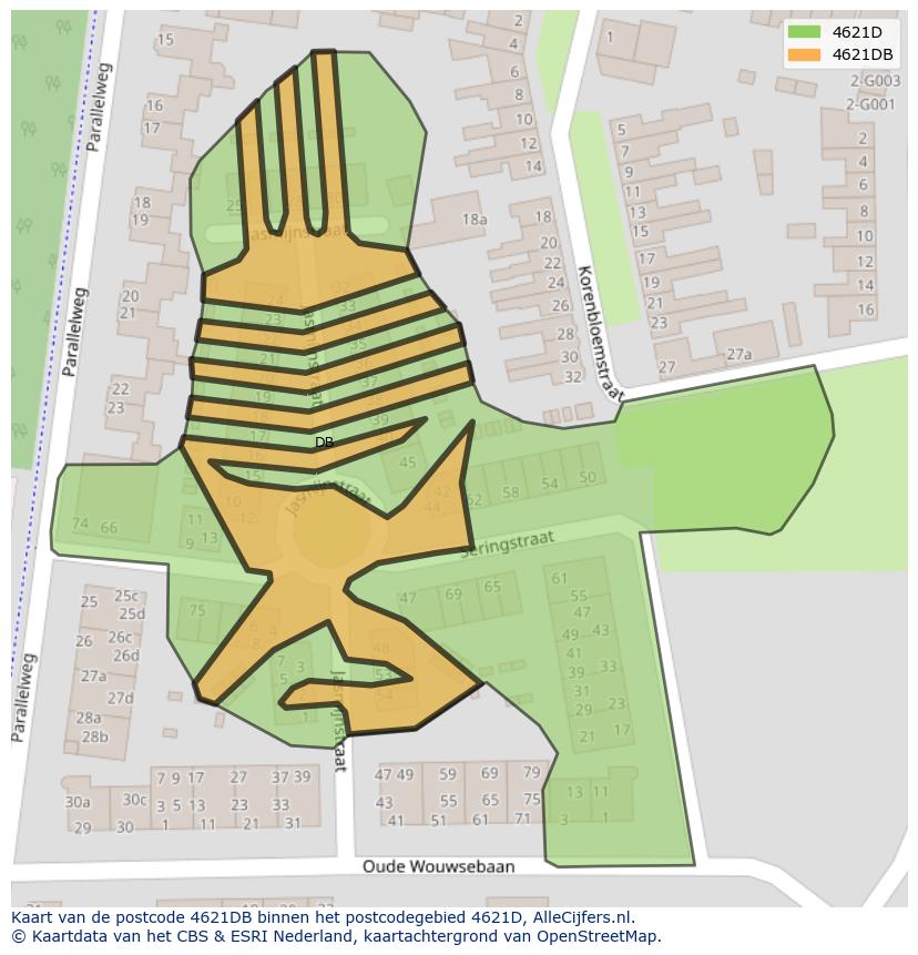 Afbeelding van het postcodegebied 4621 DB op de kaart.