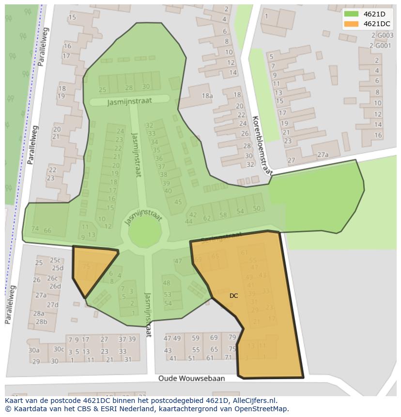 Afbeelding van het postcodegebied 4621 DC op de kaart.