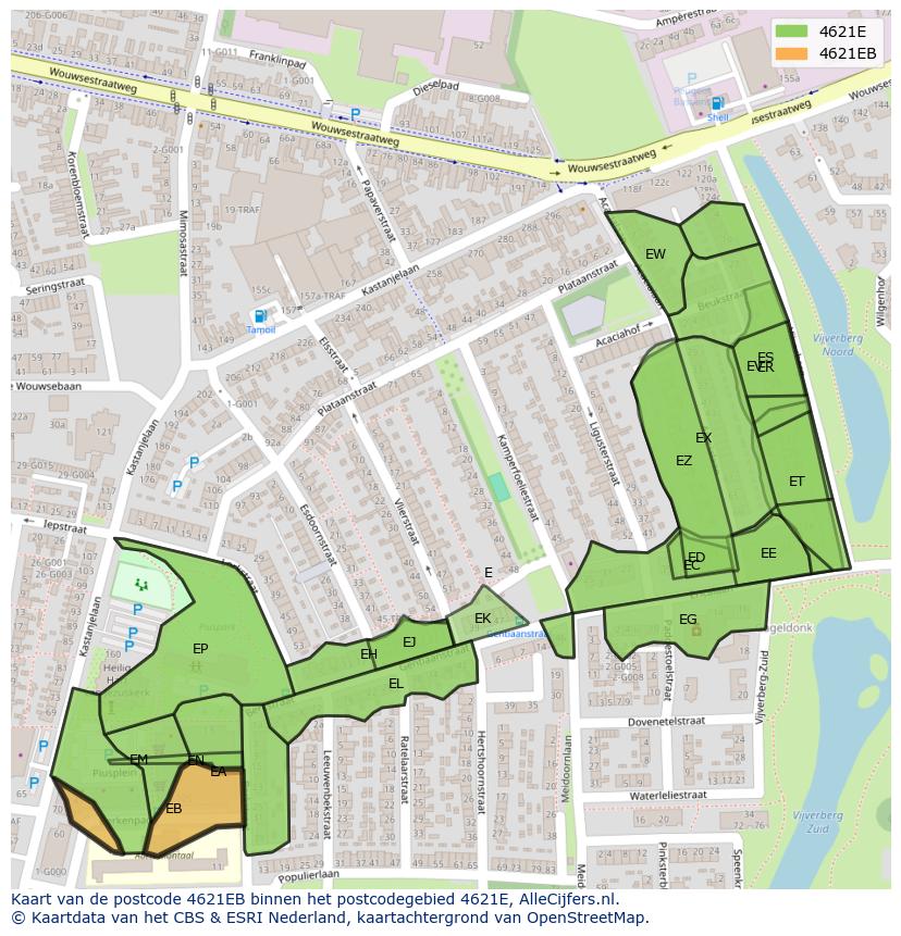 Afbeelding van het postcodegebied 4621 EB op de kaart.