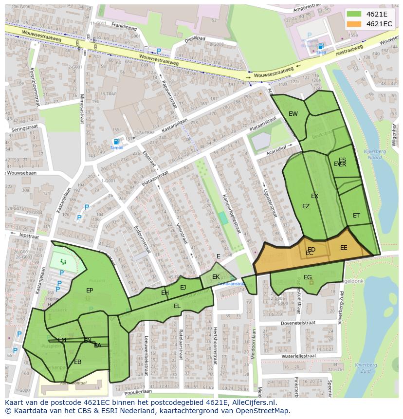 Afbeelding van het postcodegebied 4621 EC op de kaart.