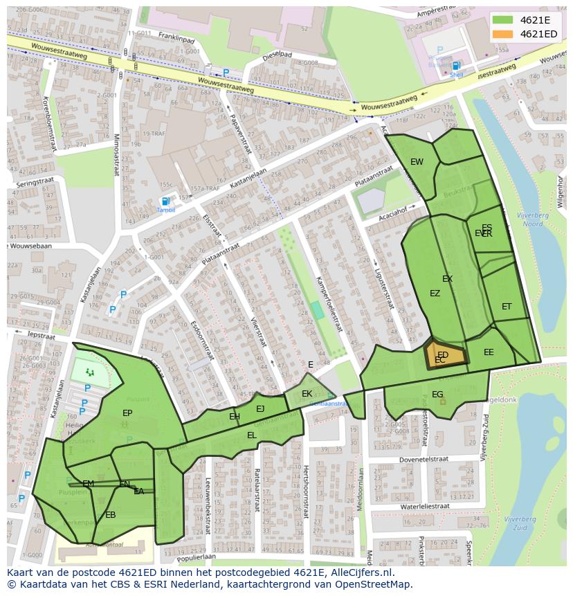 Afbeelding van het postcodegebied 4621 ED op de kaart.