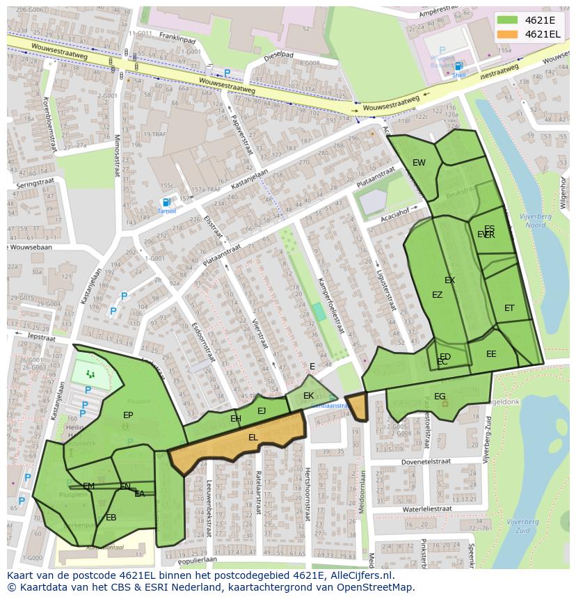 Afbeelding van het postcodegebied 4621 EL op de kaart.