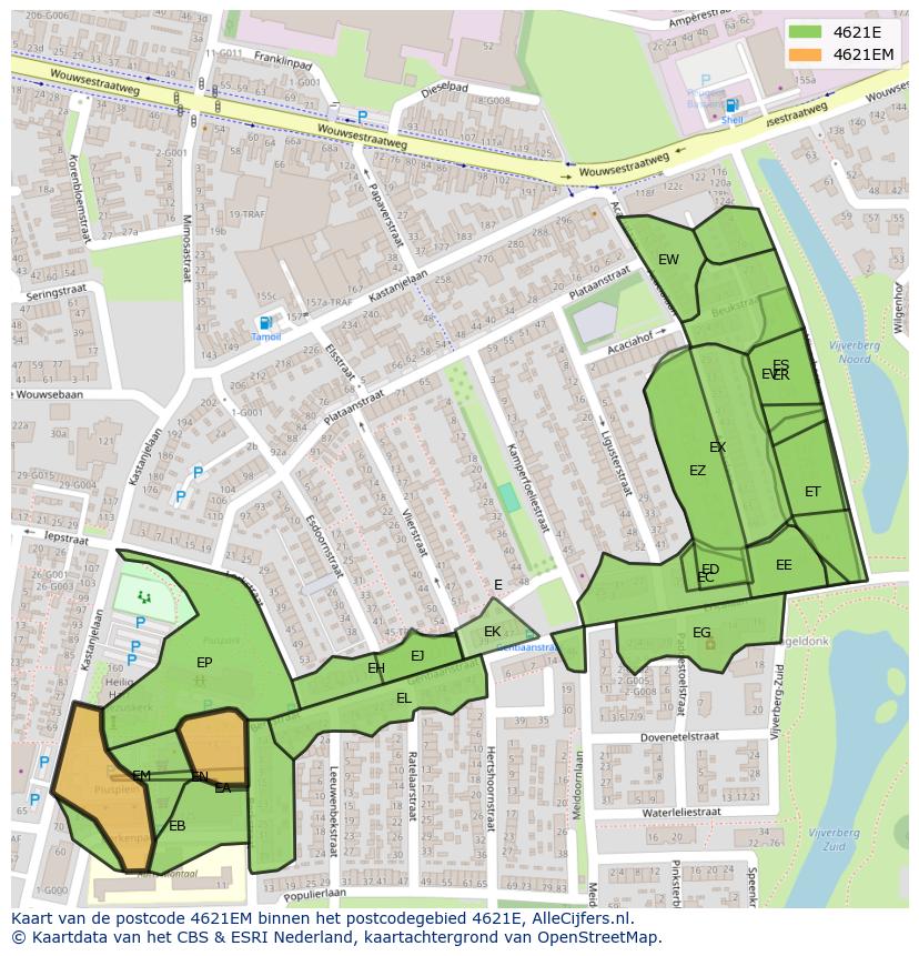 Afbeelding van het postcodegebied 4621 EM op de kaart.