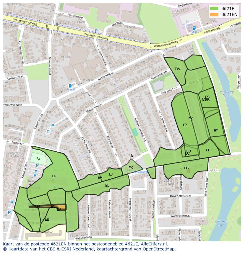 Afbeelding van het postcodegebied 4621 EN op de kaart.