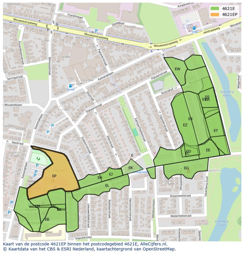 Afbeelding van het postcodegebied 4621 EP op de kaart.
