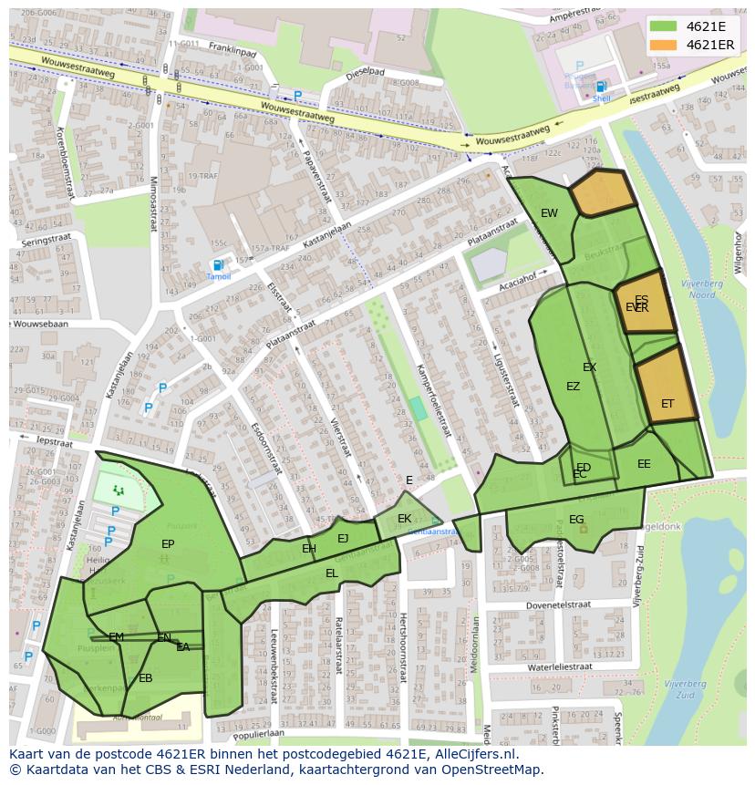 Afbeelding van het postcodegebied 4621 ER op de kaart.