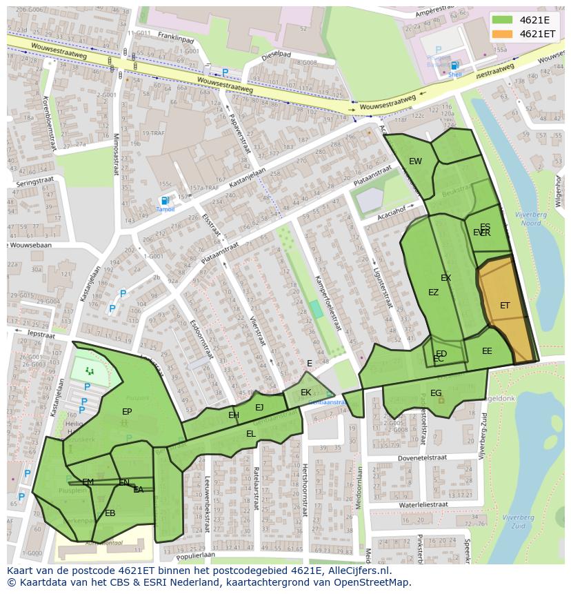 Afbeelding van het postcodegebied 4621 ET op de kaart.