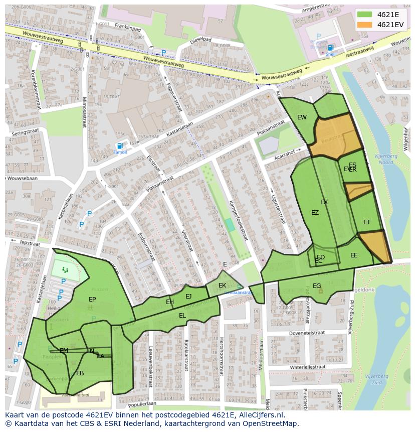 Afbeelding van het postcodegebied 4621 EV op de kaart.