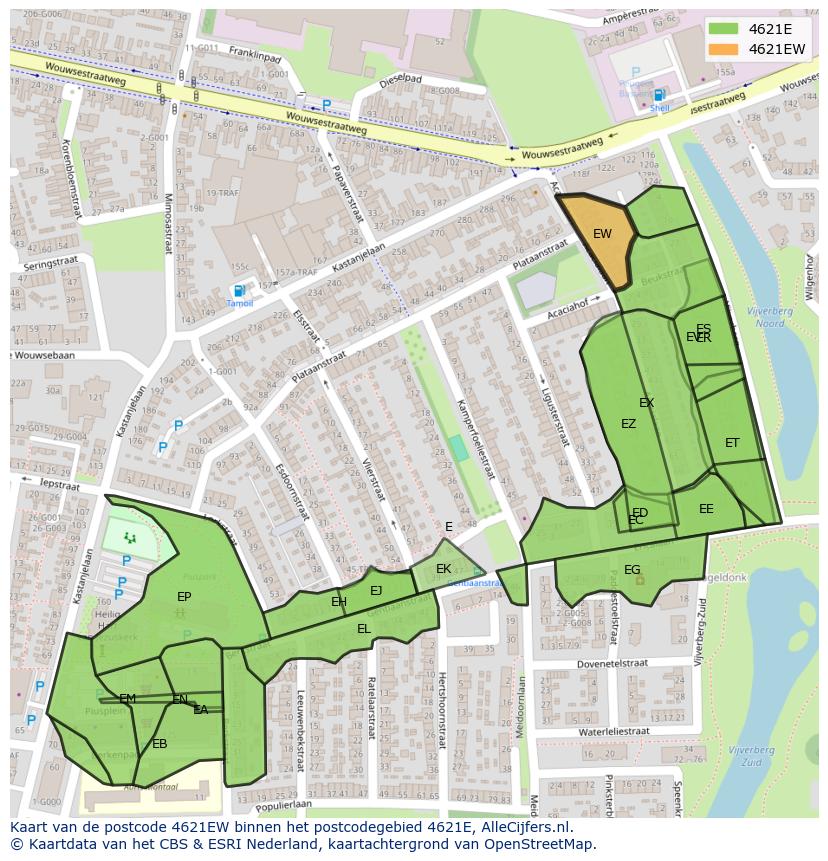 Afbeelding van het postcodegebied 4621 EW op de kaart.