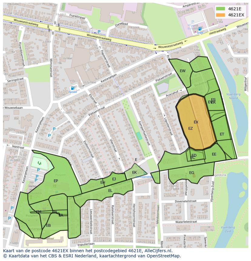 Afbeelding van het postcodegebied 4621 EX op de kaart.