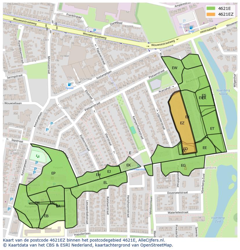 Afbeelding van het postcodegebied 4621 EZ op de kaart.