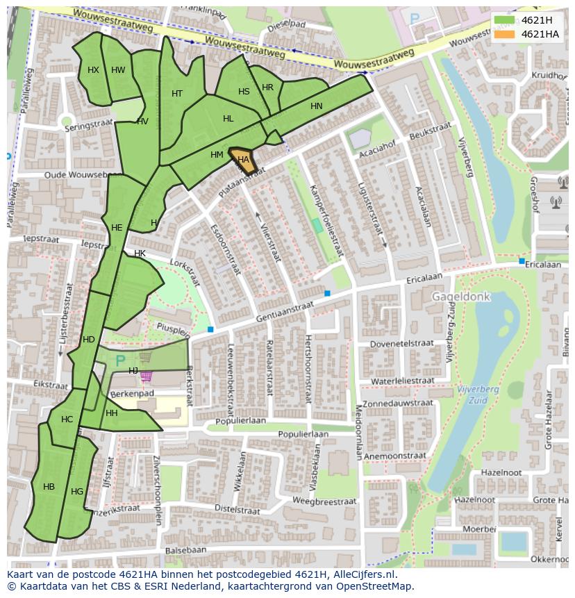Afbeelding van het postcodegebied 4621 HA op de kaart.