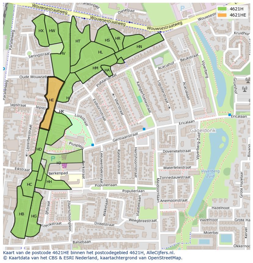 Afbeelding van het postcodegebied 4621 HE op de kaart.