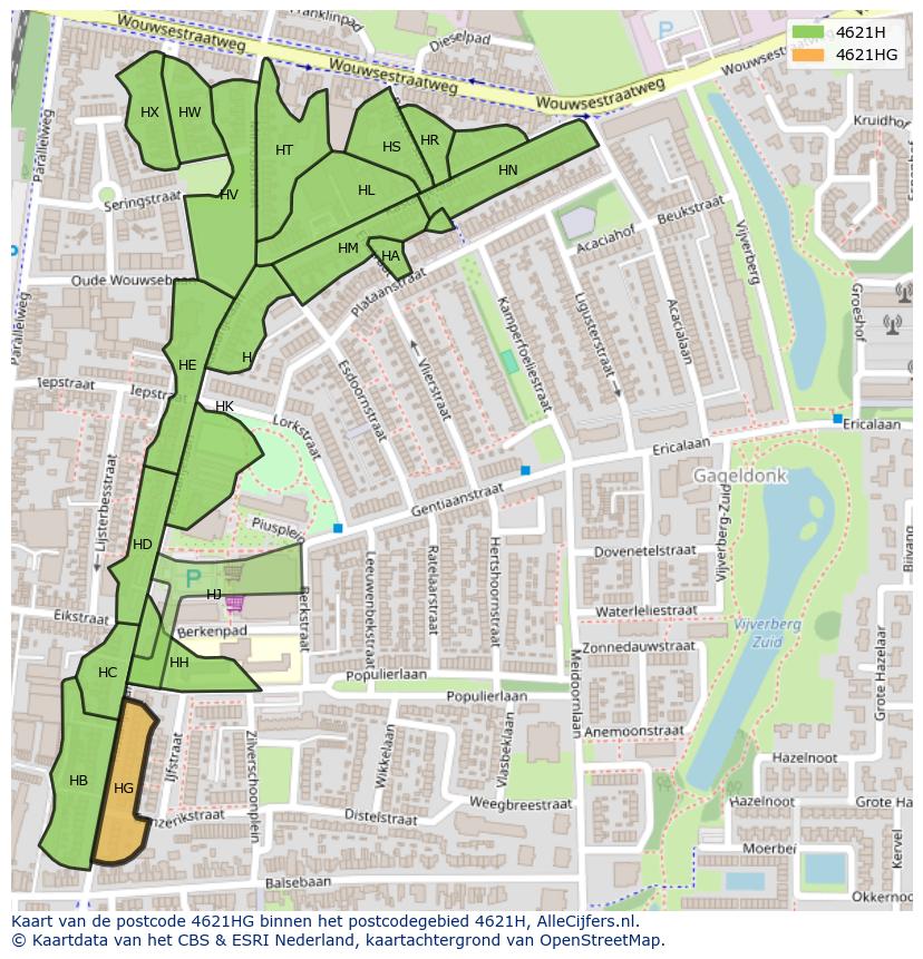 Afbeelding van het postcodegebied 4621 HG op de kaart.