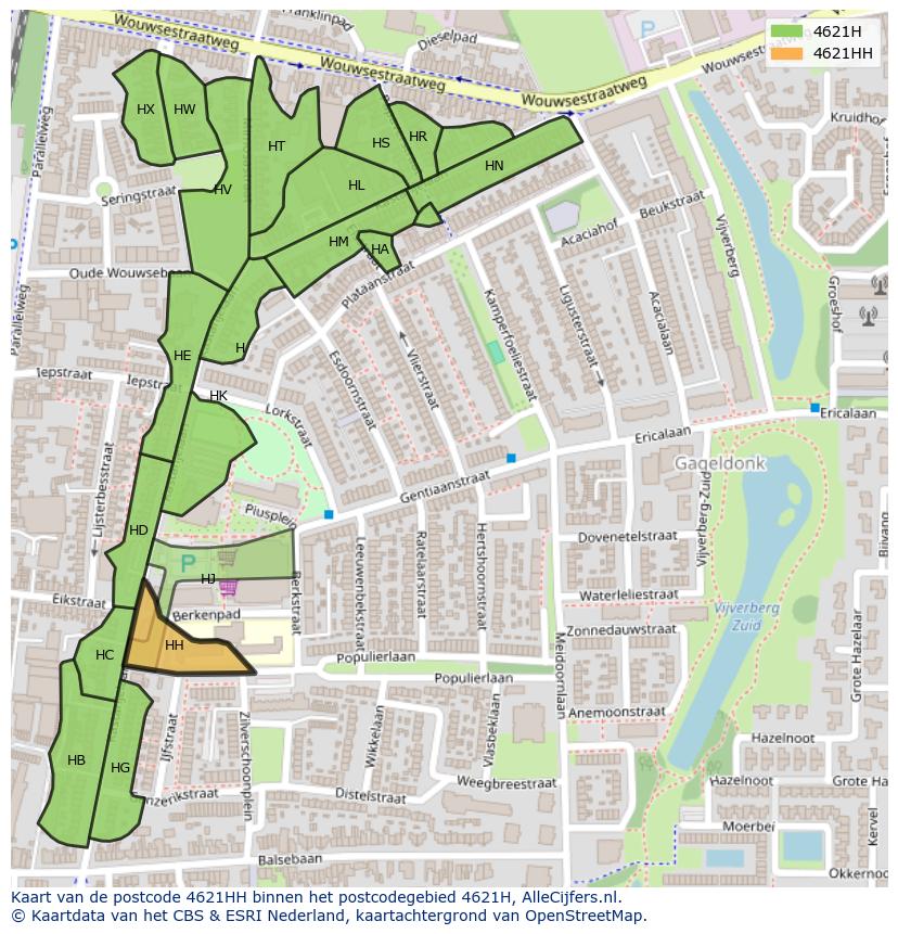 Afbeelding van het postcodegebied 4621 HH op de kaart.