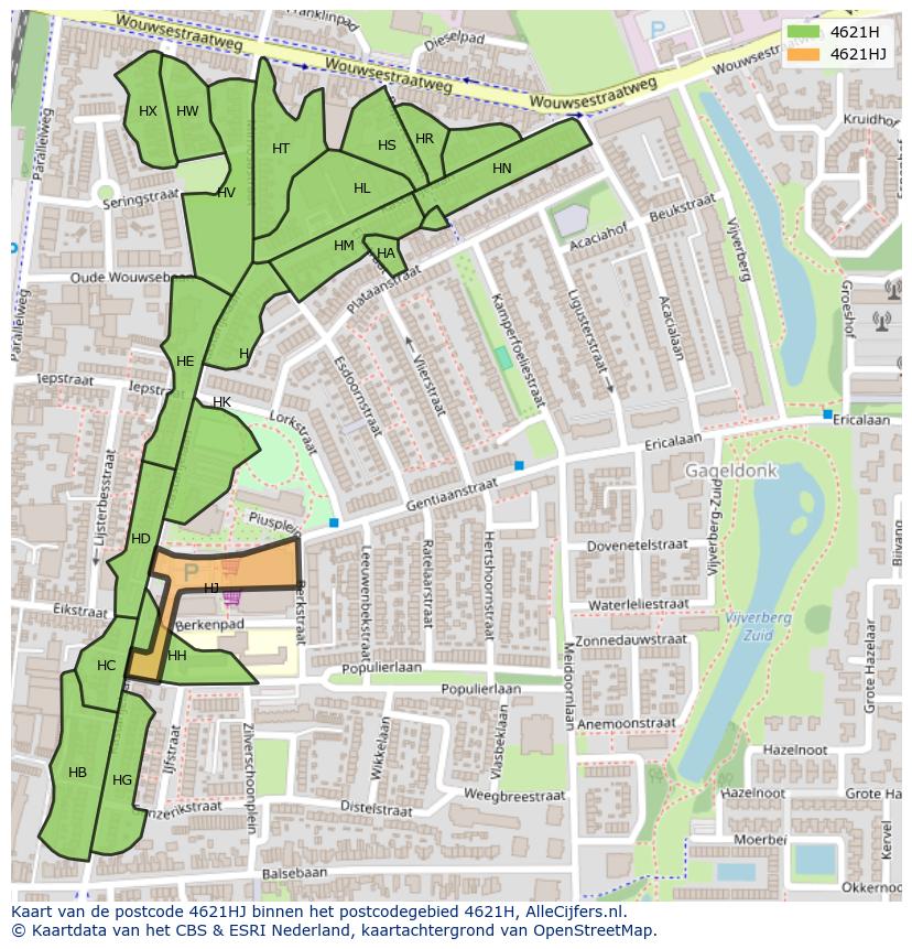 Afbeelding van het postcodegebied 4621 HJ op de kaart.