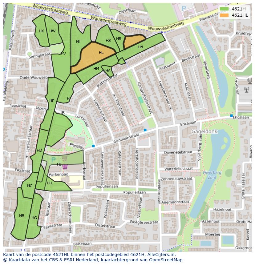 Afbeelding van het postcodegebied 4621 HL op de kaart.