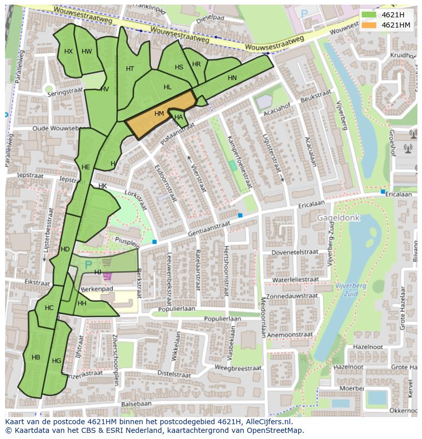 Afbeelding van het postcodegebied 4621 HM op de kaart.