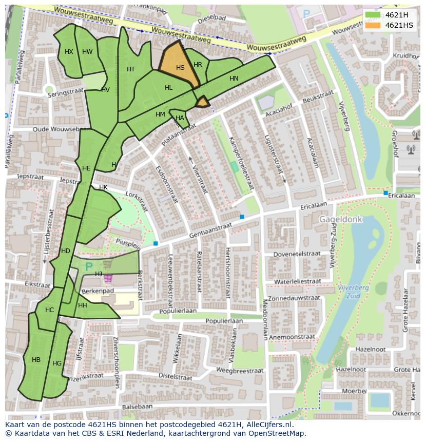 Afbeelding van het postcodegebied 4621 HS op de kaart.