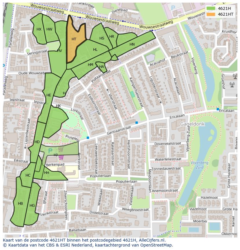 Afbeelding van het postcodegebied 4621 HT op de kaart.