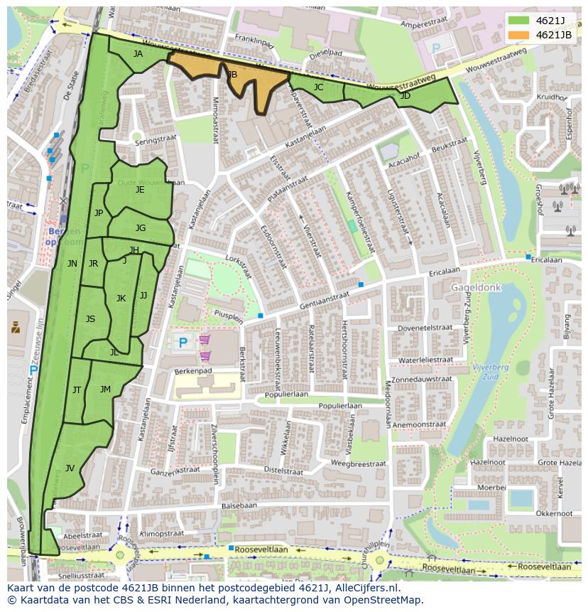 Afbeelding van het postcodegebied 4621 JB op de kaart.