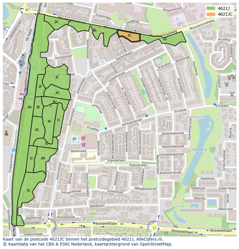 Afbeelding van het postcodegebied 4621 JC op de kaart.