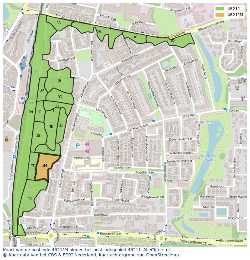Afbeelding van het postcodegebied 4621 JM op de kaart.