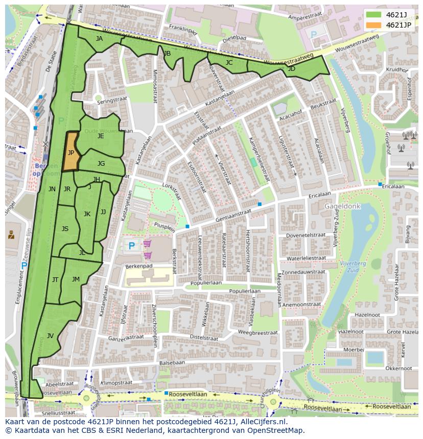 Afbeelding van het postcodegebied 4621 JP op de kaart.