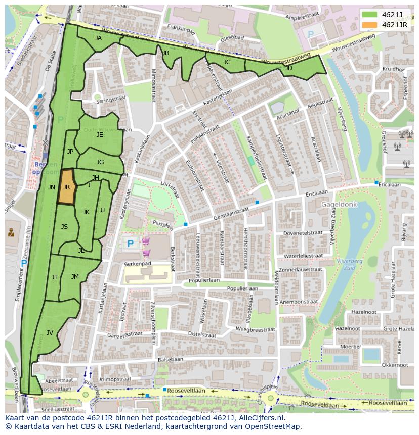 Afbeelding van het postcodegebied 4621 JR op de kaart.
