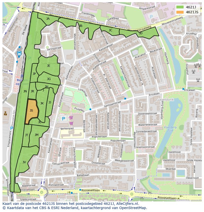 Afbeelding van het postcodegebied 4621 JS op de kaart.