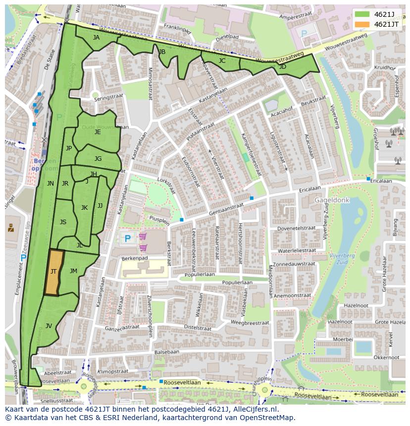 Afbeelding van het postcodegebied 4621 JT op de kaart.