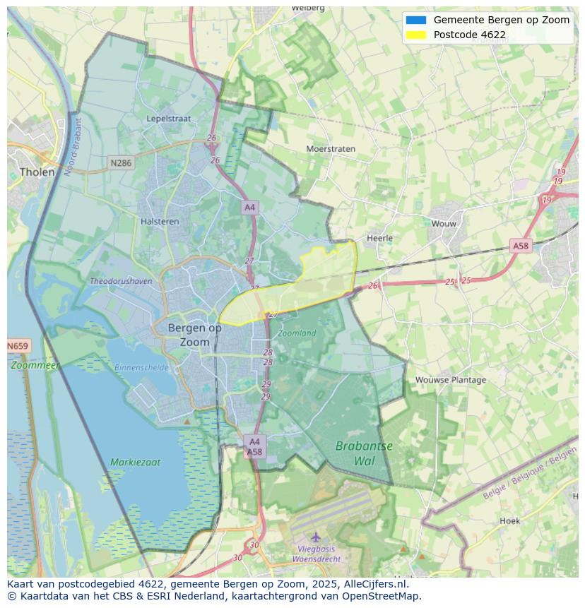 Afbeelding van het postcodegebied 4622 op de kaart.