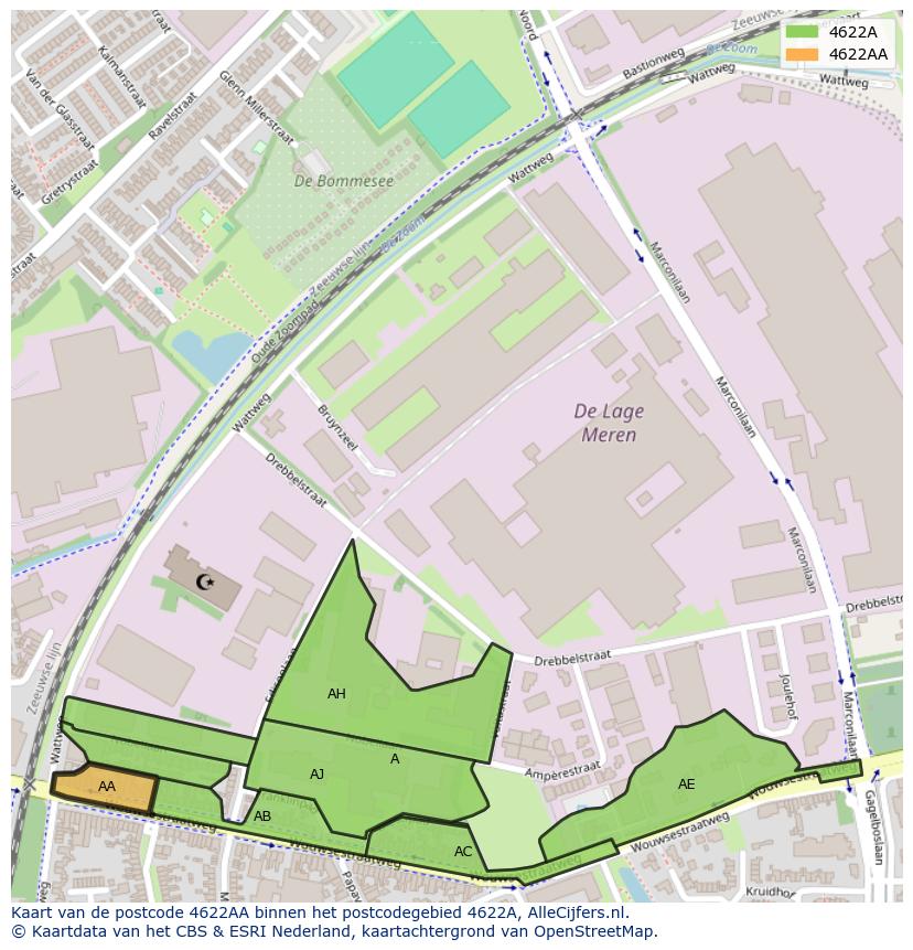 Afbeelding van het postcodegebied 4622 AA op de kaart.