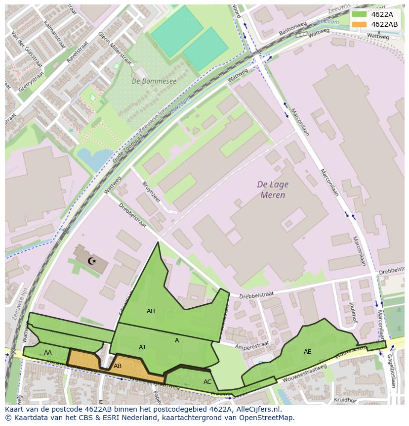 Afbeelding van het postcodegebied 4622 AB op de kaart.