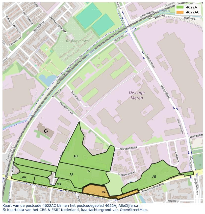 Afbeelding van het postcodegebied 4622 AC op de kaart.