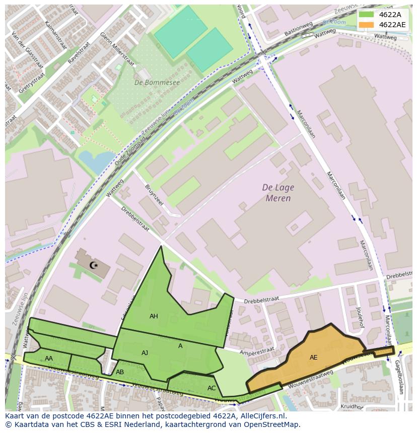 Afbeelding van het postcodegebied 4622 AE op de kaart.