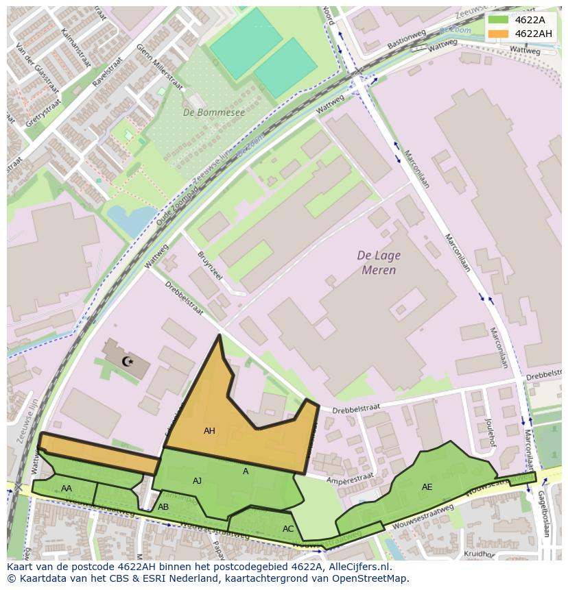 Afbeelding van het postcodegebied 4622 AH op de kaart.