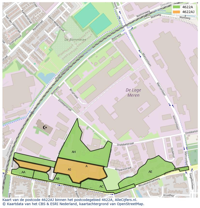 Afbeelding van het postcodegebied 4622 AJ op de kaart.