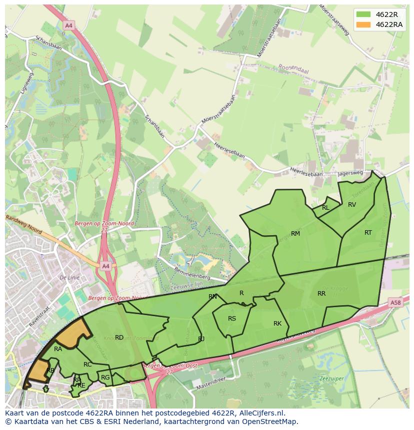 Afbeelding van het postcodegebied 4622 RA op de kaart.