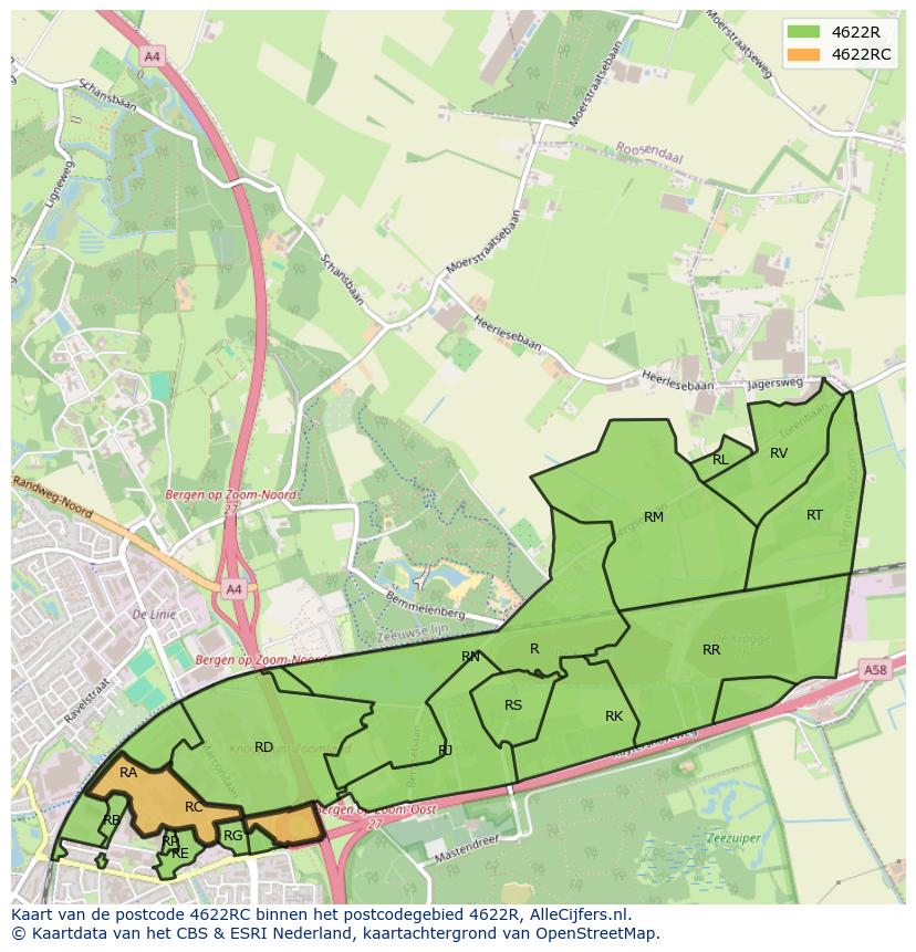 Afbeelding van het postcodegebied 4622 RC op de kaart.