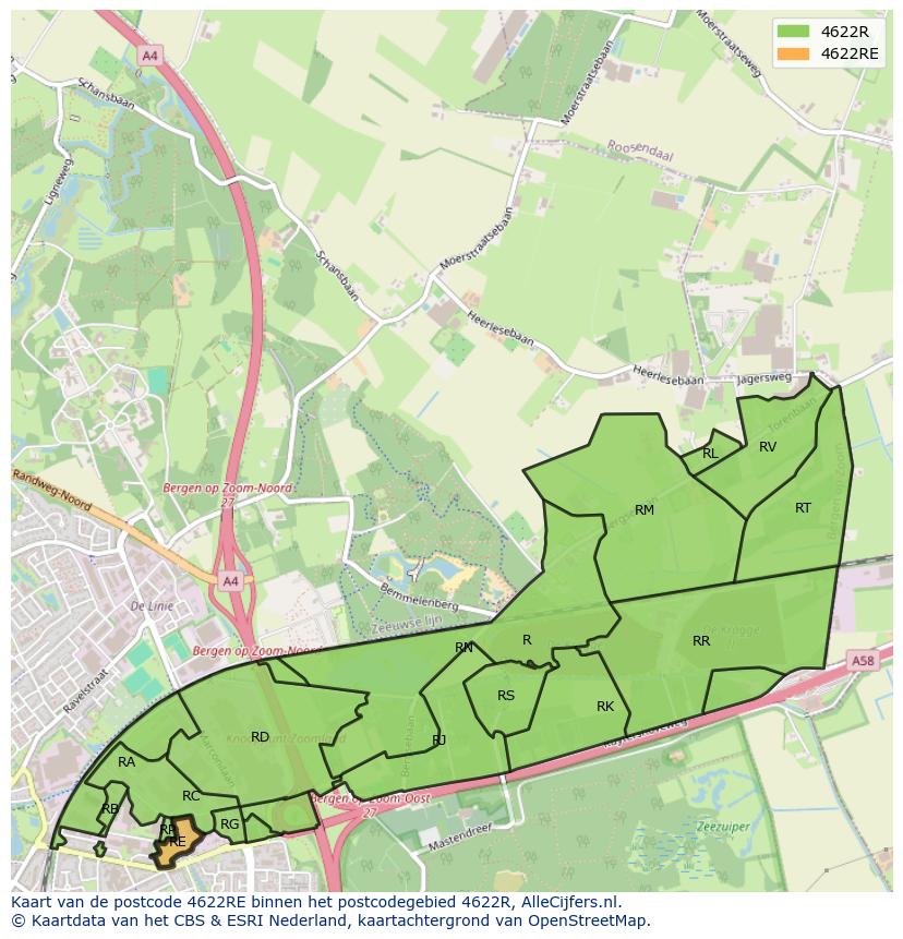 Afbeelding van het postcodegebied 4622 RE op de kaart.