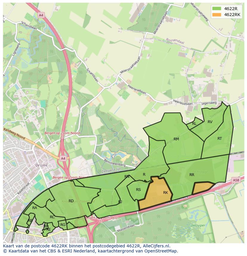Afbeelding van het postcodegebied 4622 RK op de kaart.