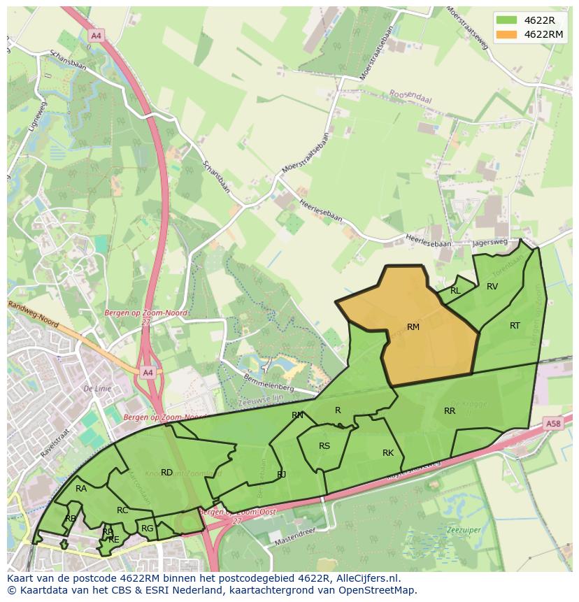 Afbeelding van het postcodegebied 4622 RM op de kaart.