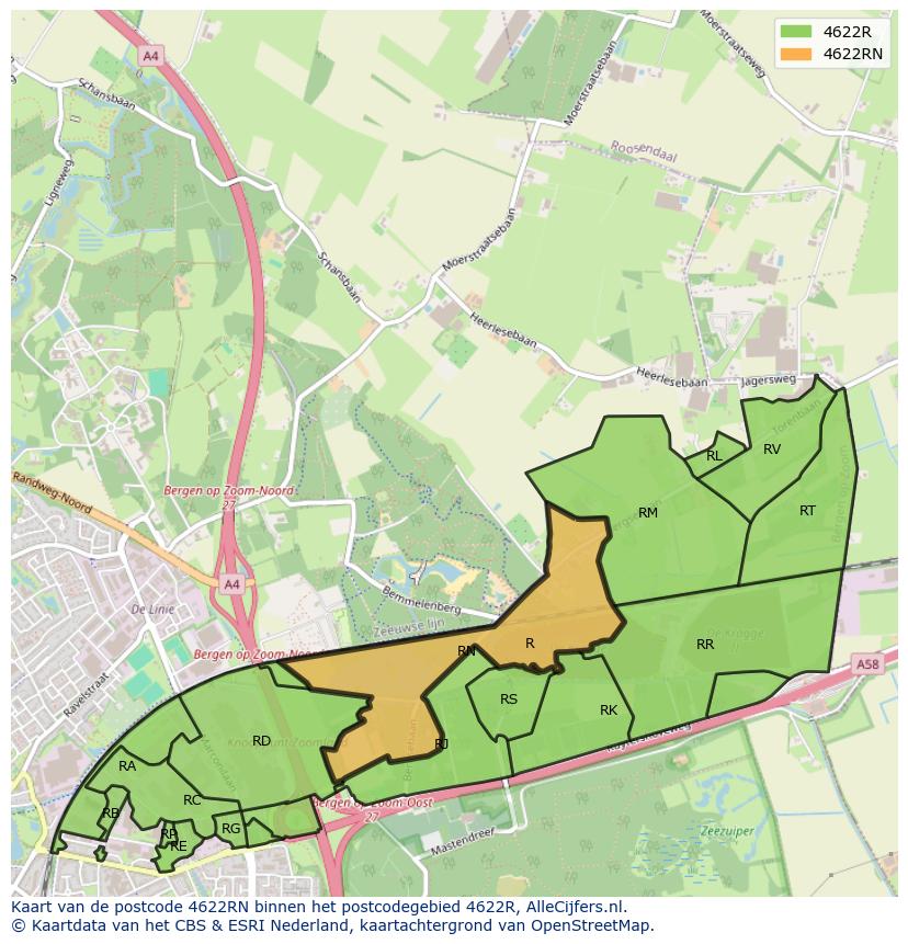 Afbeelding van het postcodegebied 4622 RN op de kaart.