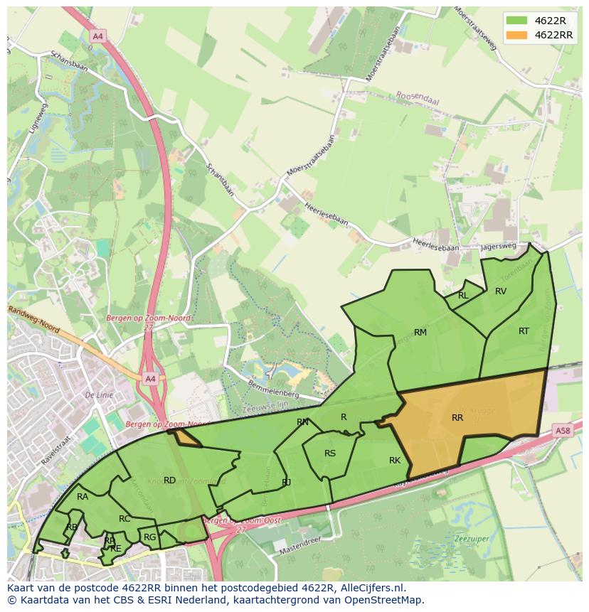 Afbeelding van het postcodegebied 4622 RR op de kaart.