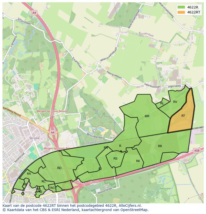 Afbeelding van het postcodegebied 4622 RT op de kaart.