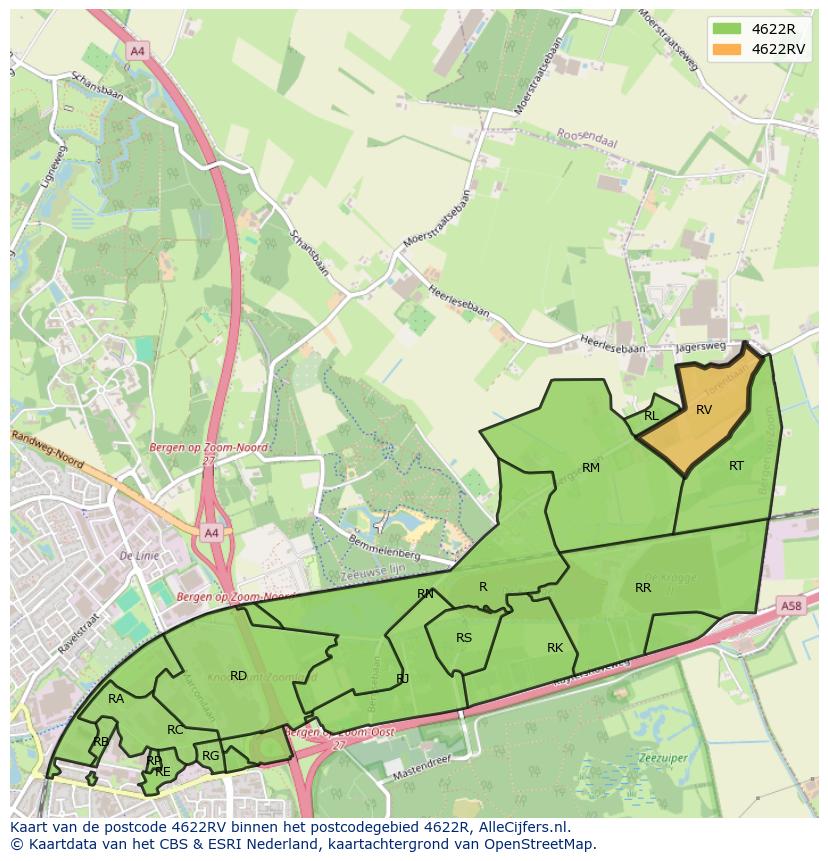Afbeelding van het postcodegebied 4622 RV op de kaart.