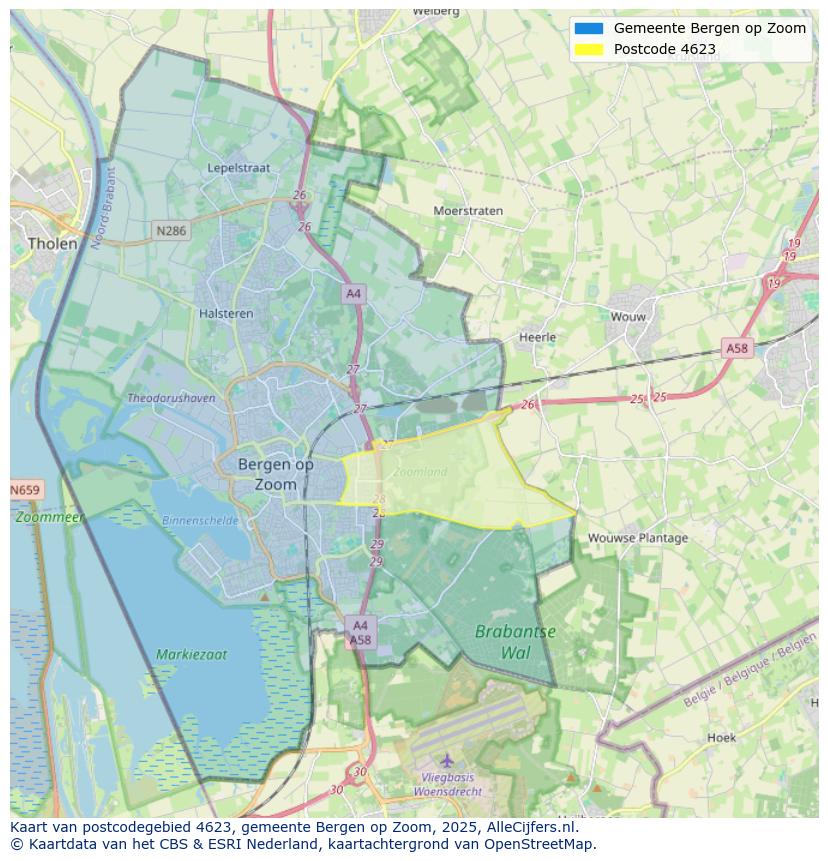 Afbeelding van het postcodegebied 4623 op de kaart.